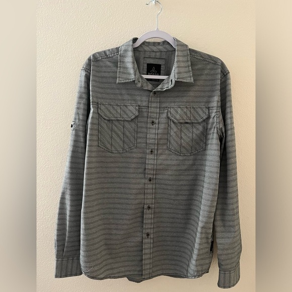 Prana Men’s Gray Plaid Button Front Long Sleeve Shirt Medium - Picture 1 of 11